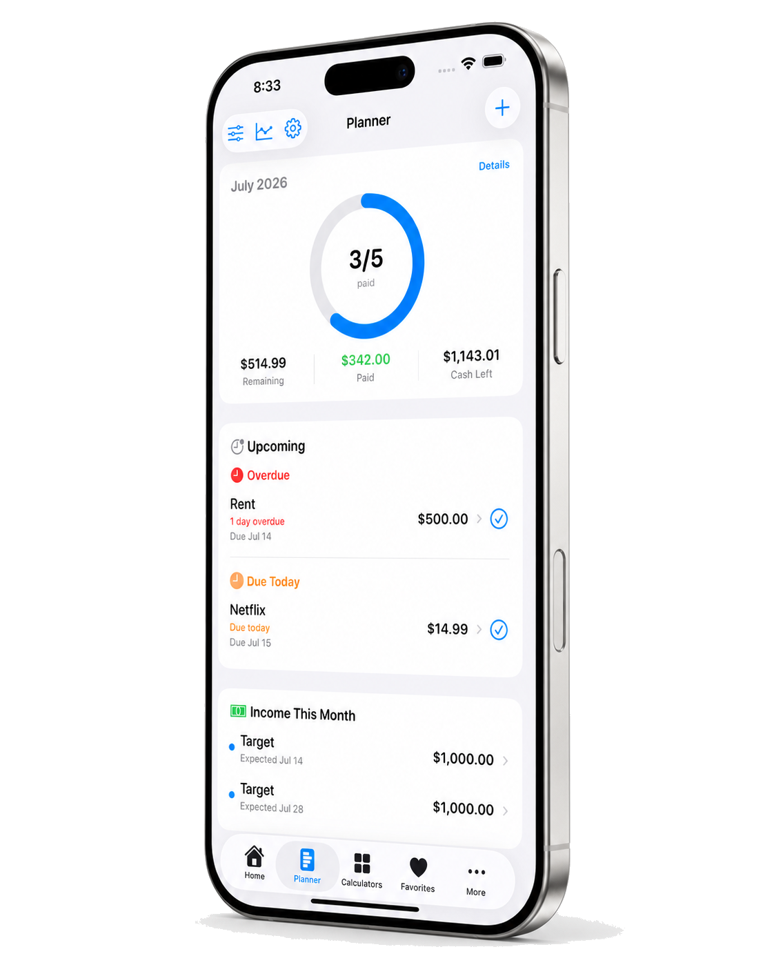 DynoCalc Planner app shown on an angled chrome silver iPhone 17 Pro Max